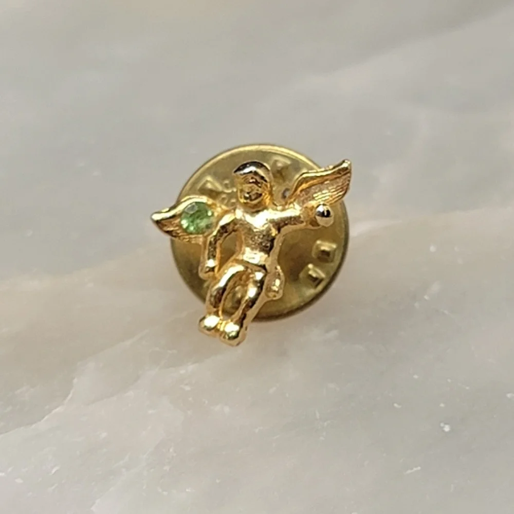 Vintage Angel on My Shoulder Pin August Birth Stone Peridot Guardian Angel